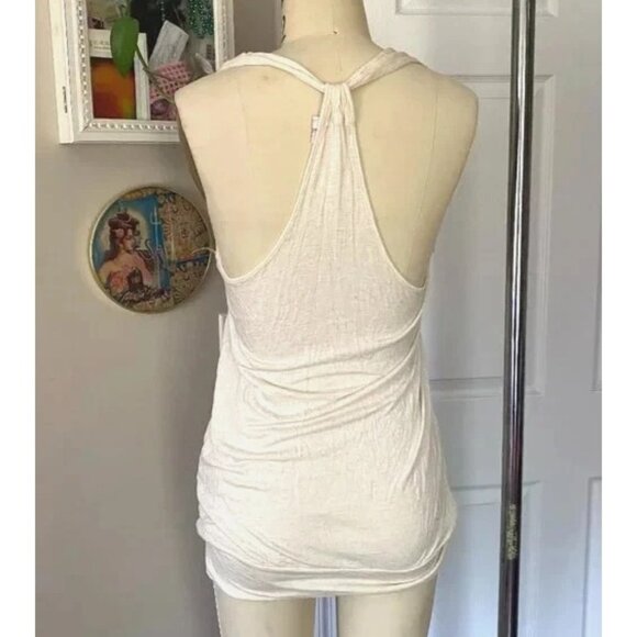 ANTHOPOLOGIE Beige Y2K Ombre Fringe front Racerback Long Tunic Tank BOHO *MED* - Picture 4 of 5